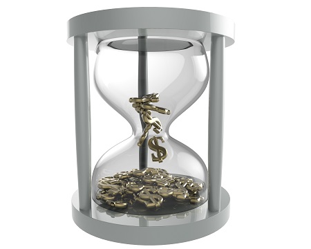 hourglass with dollar gold sign with clipping path