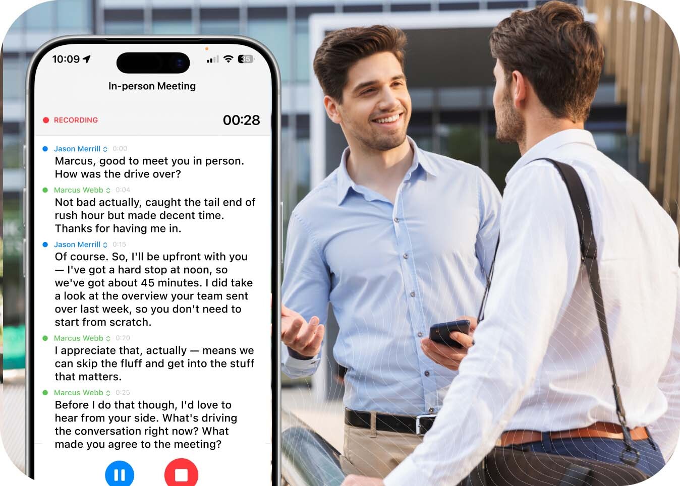 in person sales meetings, transcription, recording, and coaching with 2 field sales reps
